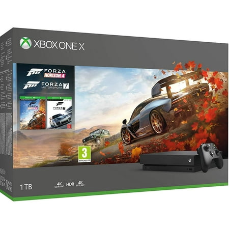 Xbox One X 4K HDR Enhanced Forza Horizon 4 Bonus Bundle: Forza Horizon 4, Forza Motorsport 7, Xbox One X 1TB Console - Black