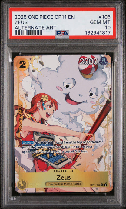 ONE PIECE OP11-A FIST OF DIVINE SPEED #106 ZEUS ALTERNATE ART- GRADED PSA 10