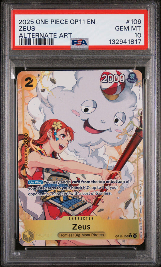 ONE PIECE OP11-A FIST OF DIVINE SPEED #106 ZEUS ALTERNATE ART- GRADED PSA 10