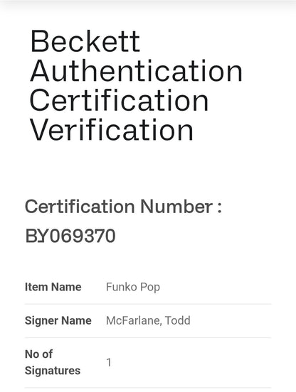 FUNKO POP- SPIDER-MAN SIGNATURE COA