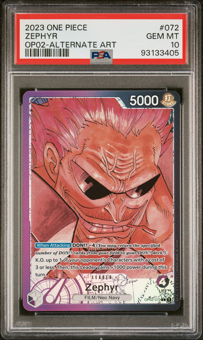 ONE PIECE OP02-PARAMOUNT WAR #072 ZEPHYR ALTERNATE ART- GRADED PSA 10