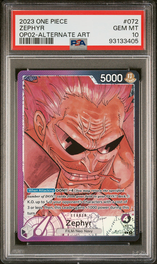 ONE PIECE OP02-PARAMOUNT WAR #072 ZEPHYR ALTERNATE ART- GRADED PSA 10