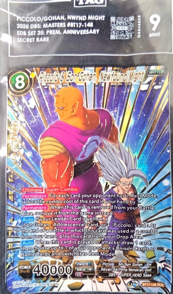 Piccolo/ Gohan: 2025 DBS- MASTERS #BT17-148- Anniversary Secret Rare- Graded Tag 9 MINT