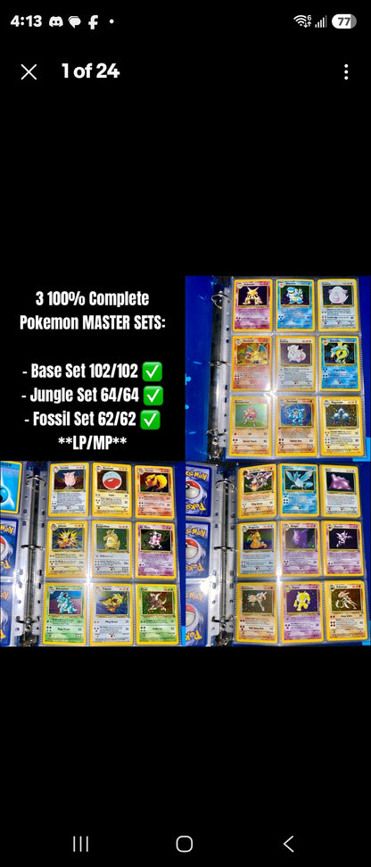 Pokemon Master Set 100% Complete Base Set 102/102 Jungle 64/64 Fossil 62/62