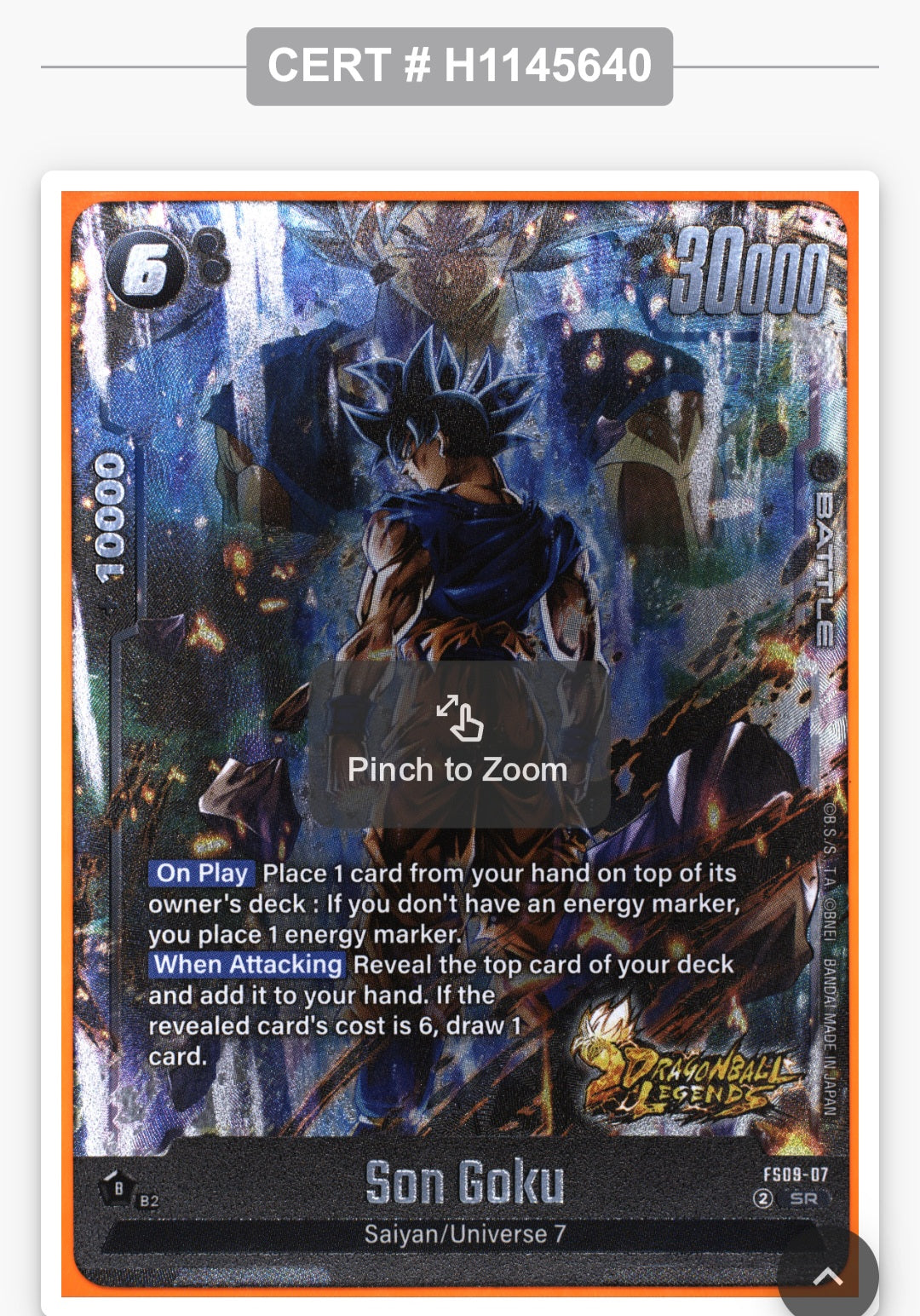 Son Goku: 2024 Fusion World Alternate Art #FS09-07. Graded Tag 10 GEM MINT