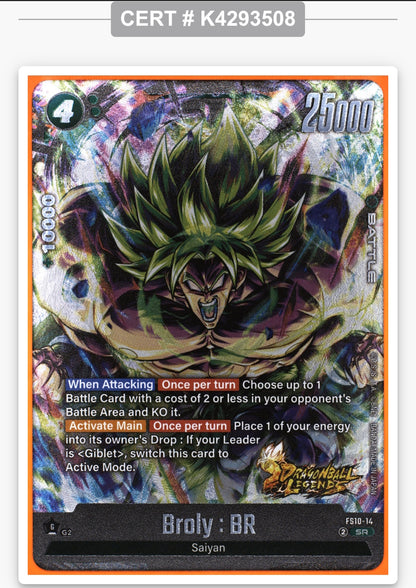 Broly BR- Fusion World #FS10 14: Super Rare- TAG 10 GEM MINT