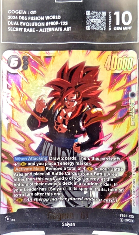 Gogeta: GT 2026 FUSION WORLD DUAL EVOLUTION #FB09-123: secret rare- ALT ART- Graded 10 GEM MINT
