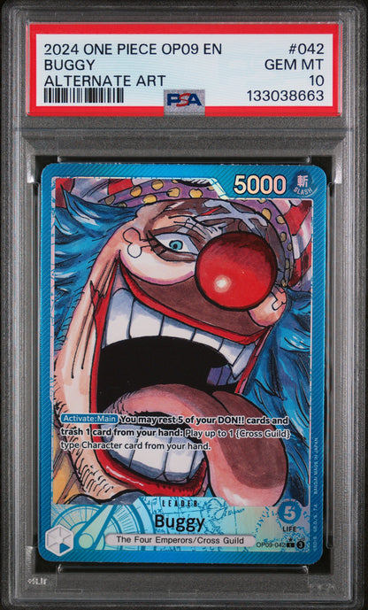 ONE PIECE OP09-EMPERORS IN THE NEW WORLD #042 BUGGY ALTERNATE ART- GRADED PSA 10