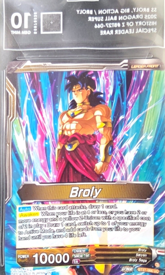 Brolly SS: 2025 Drogan Ball Super History- #BT27-066 Special Leader Rare- Graded Tag 10 GEM MINT