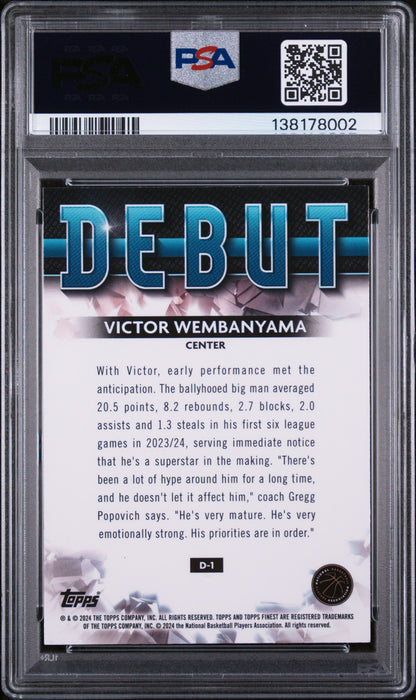 2023 TOPPS FINEST DEBUT #D1 VICTOR WEMBANYAMA- PSA 10 GRADED