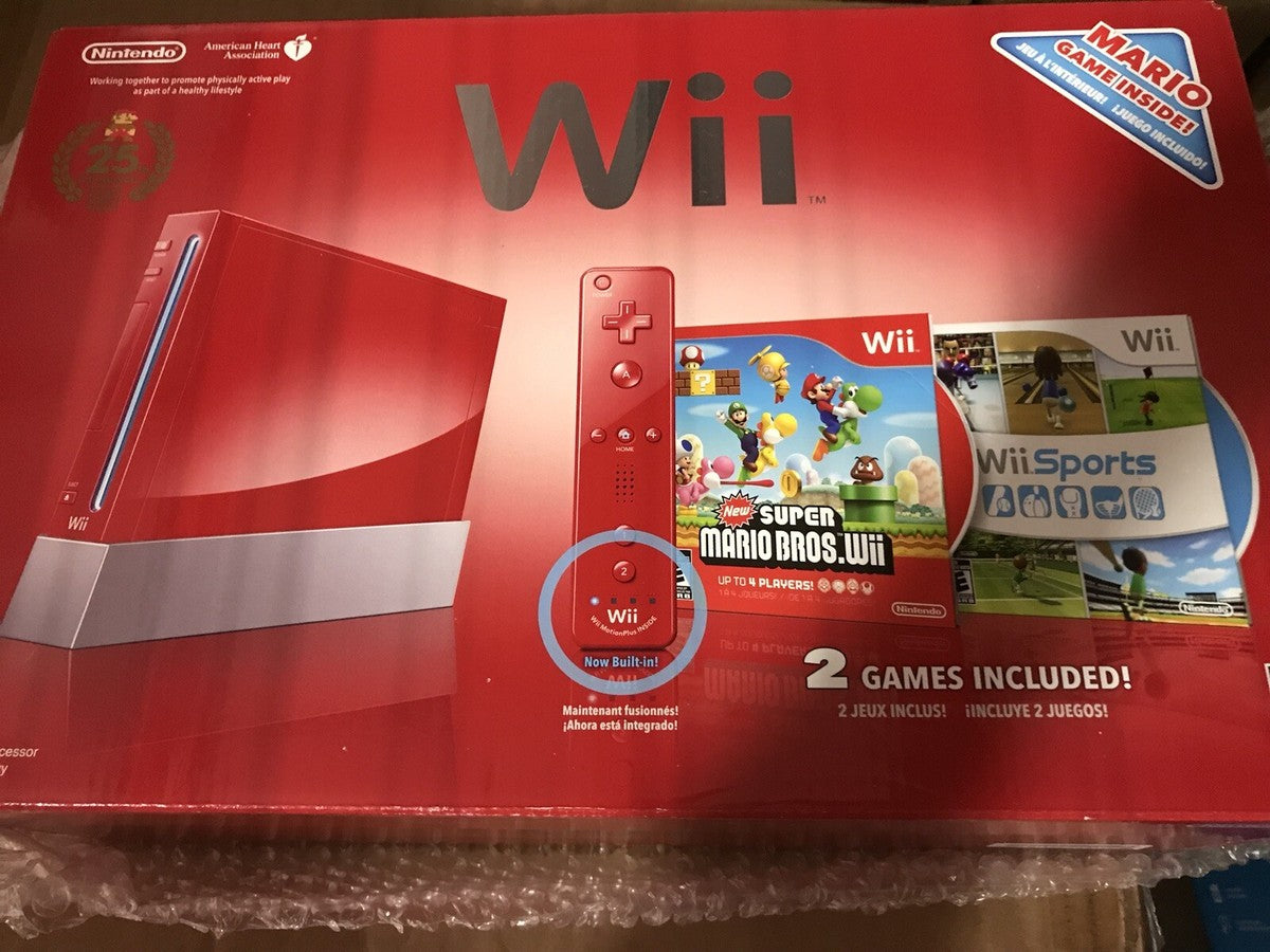Nintendo Wii Super Mario Bros 25th Anniversary Limited Edition Red Console- CIB Moded with Games.