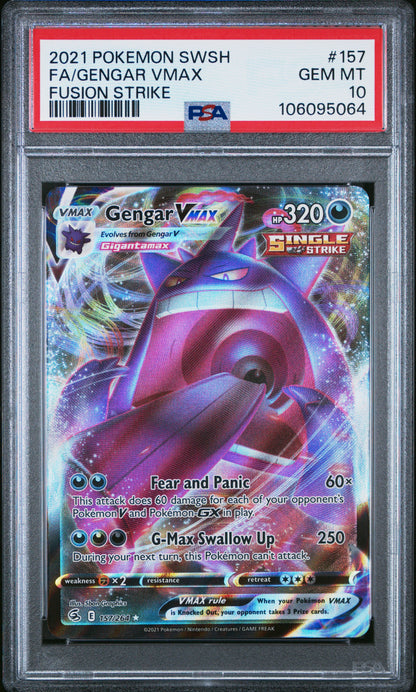 POKEMON SWORD & SHIELD FUSION STRIKE #157 FA/GENGAR VMAX FUSION STRIKE- GRADED PSA 10