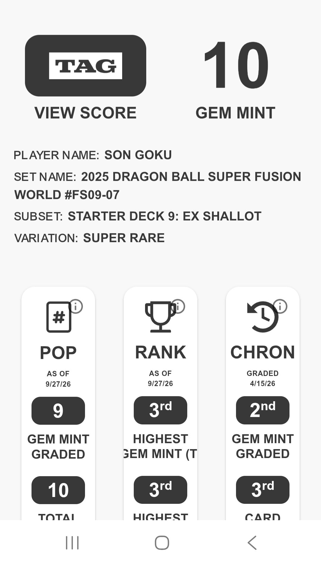 Son Goku: 2024 Fusion World Alternate Art #FS09-07. Graded Tag 10 GEM MINT
