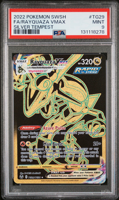 POKEMON SWORD & SHIELD SILVER TEMPEST #TG29 FA/RAYQUAZA VMAX SILVER TEMPEST- GRADED PSA 9