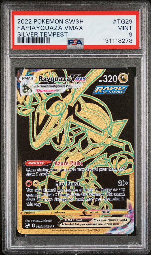 POKEMON SWORD & SHIELD SILVER TEMPEST #TG29 FA/RAYQUAZA VMAX SILVER TEMPEST- GRADED PSA 9