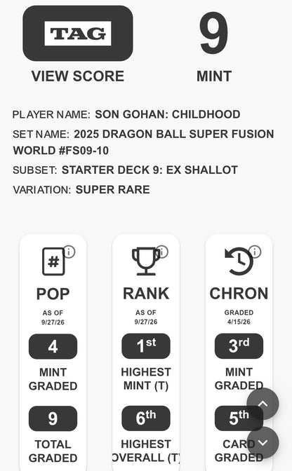 Son Gohan: Fusion World- Childhood- Alt Art Graded Tag 9 MINT