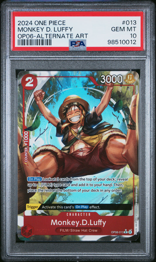 ONE PIECE OP06-WINGS OF THE CAPTAIN #013 MONKEY D. LUFFY ALTERNATE ART- GRADED PSA 10