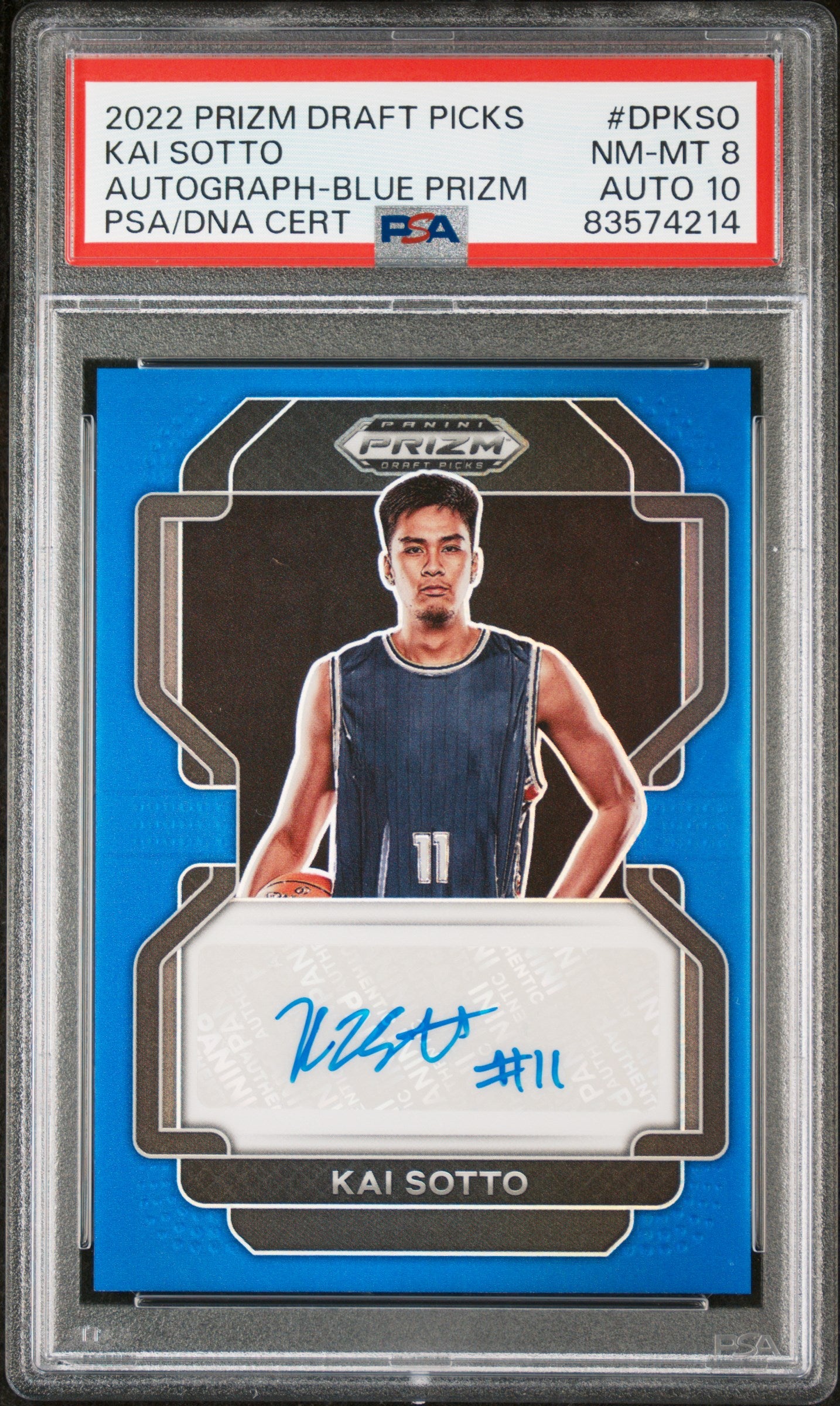 2022-23 PANINI PRIZM DRAFT PICKS DRAFT PICKS AUTOGRAPHS #DPKSO KAI SOTTO AUTOGRAPH-BLUE PRIZM- PSA 10 GRADED