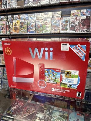 Nintendo Wii Super Mario Bros 25th Anniversary Limited Edition Red Console- CIB Moded with Games.