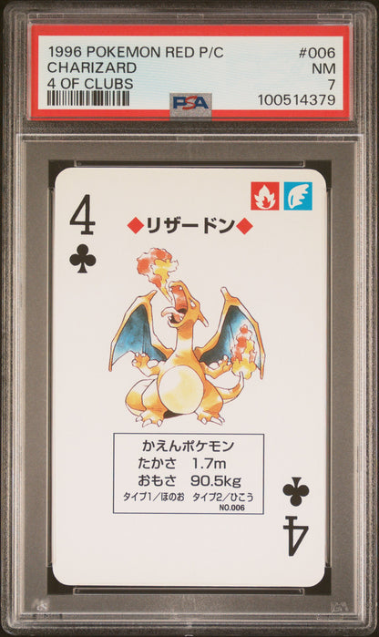 1996 POKEMON RED VERSION PLAYING CARDS #006 CHARIZARD 4 OF CLUBS